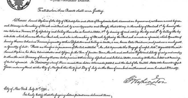 Vad var det första amerikanska patentet utfärdas för?