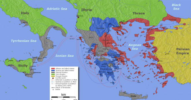 Vad ledde till det peloponnesiska kriget vad var dess konsekvenser?